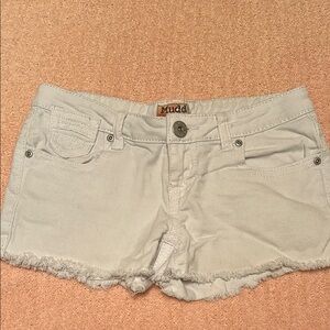 Mudd White Jean Shorts with Distressed Hem